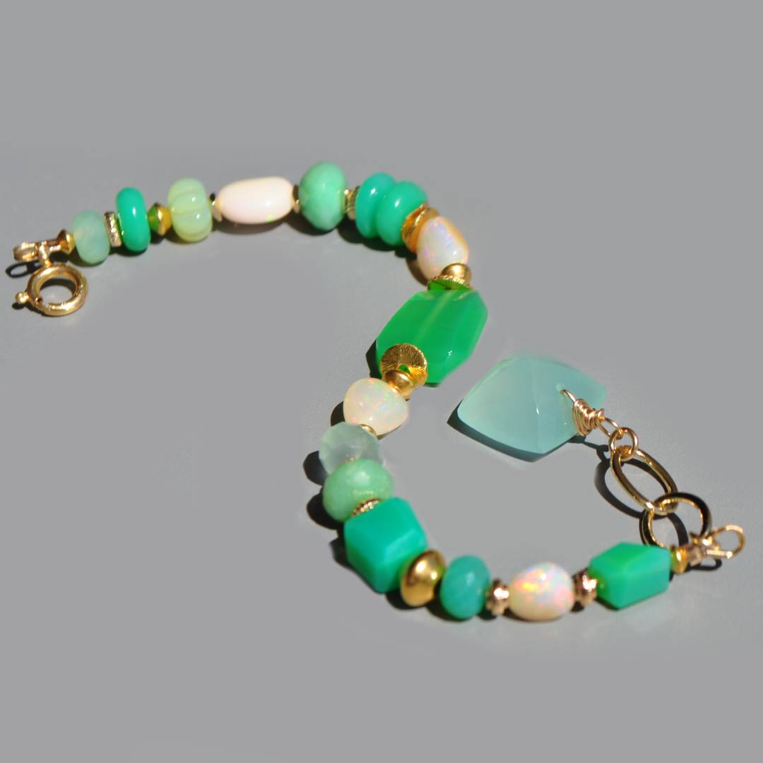 Bracelet en Chrysoprase et Opale welo Ethiopie Or14K - Bijou pierres précieuses-5