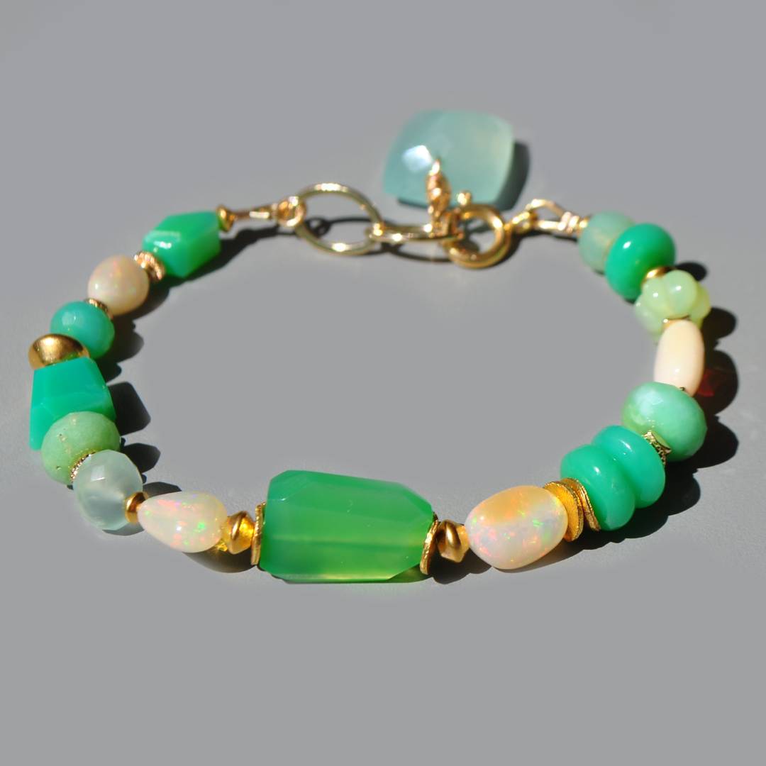 Bracelet en Chrysoprase et Opale welo Ethiopie Or14K - Bijou pierres précieuses(1)
