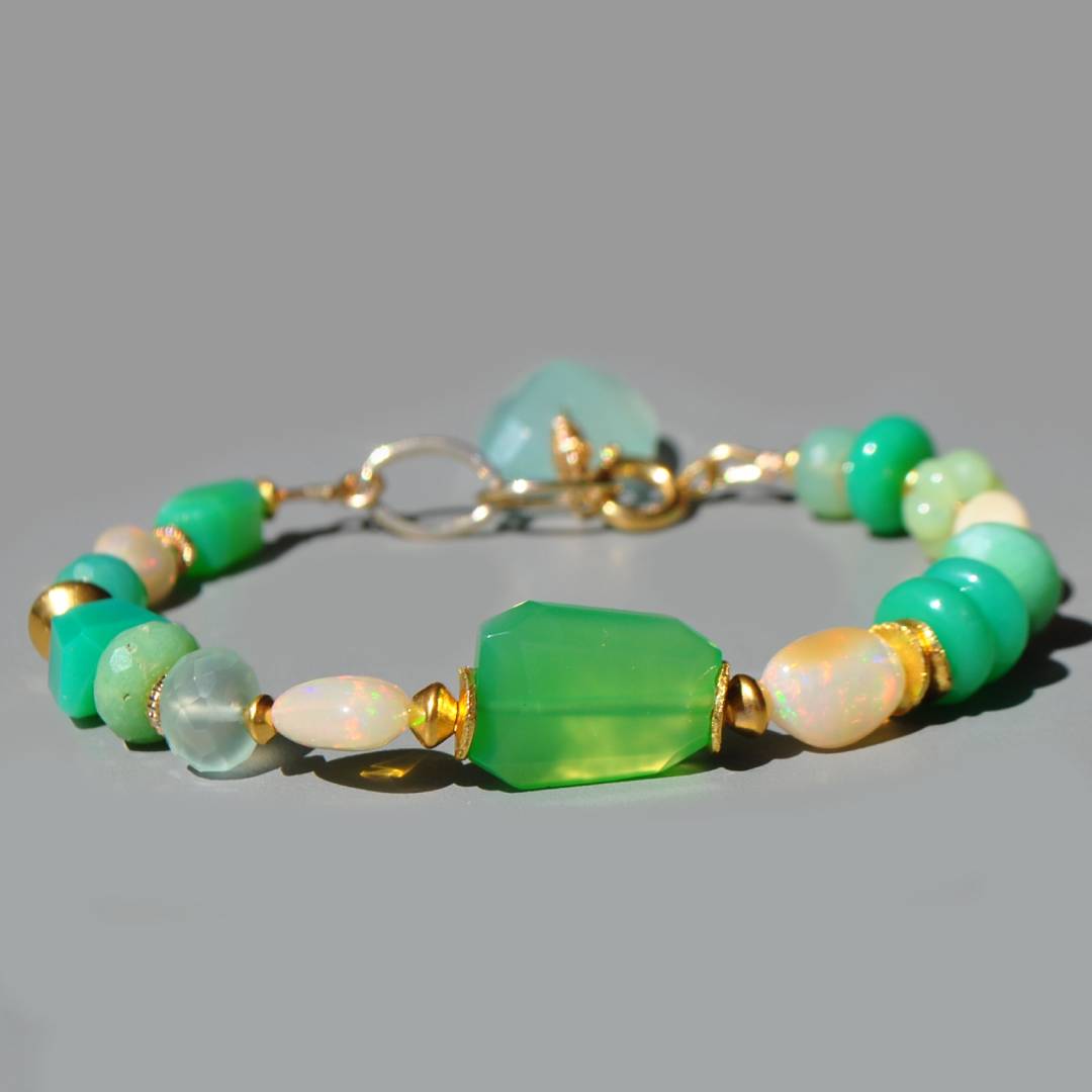 Bracelet en Chrysoprase et Opale welo Ethiopie Or14K - Bijou pierres précieuses(2)
