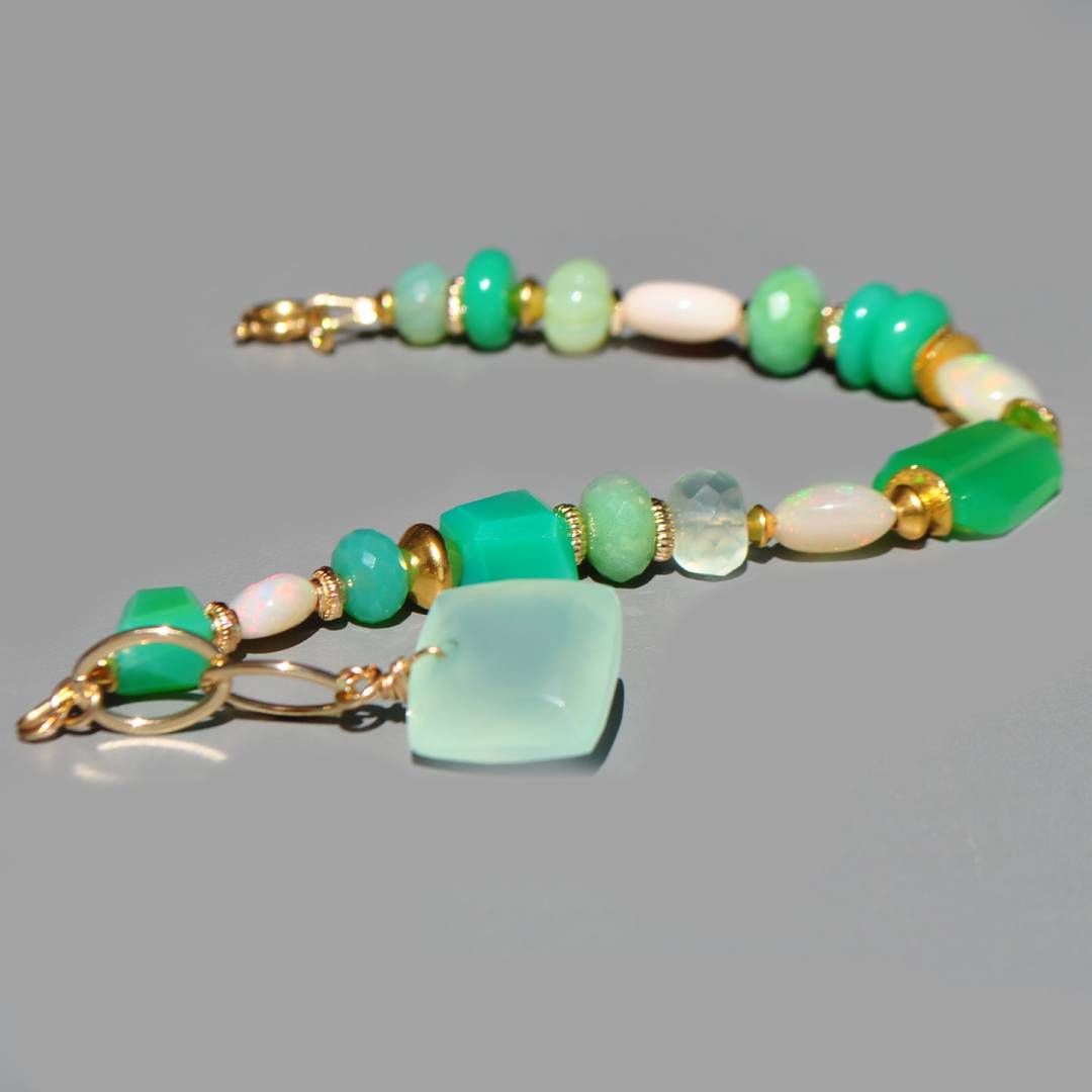 Bracelet en Chrysoprase et Opale welo Ethiopie Or14K - Bijou pierres précieuses(3)