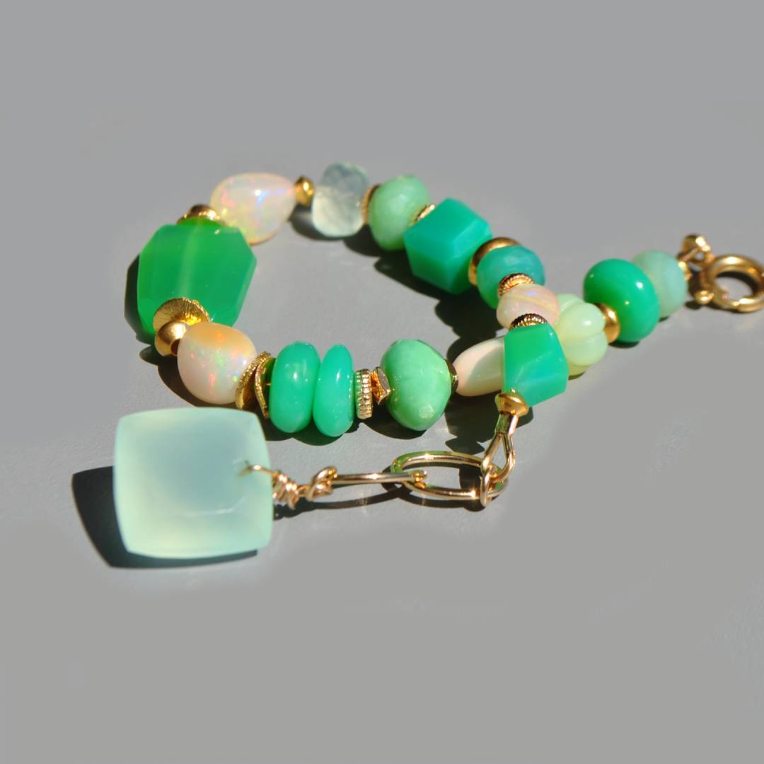 Bracelet en Chrysoprase et Opale welo Ethiopie Or14K - Bijou pierres précieuses(4)