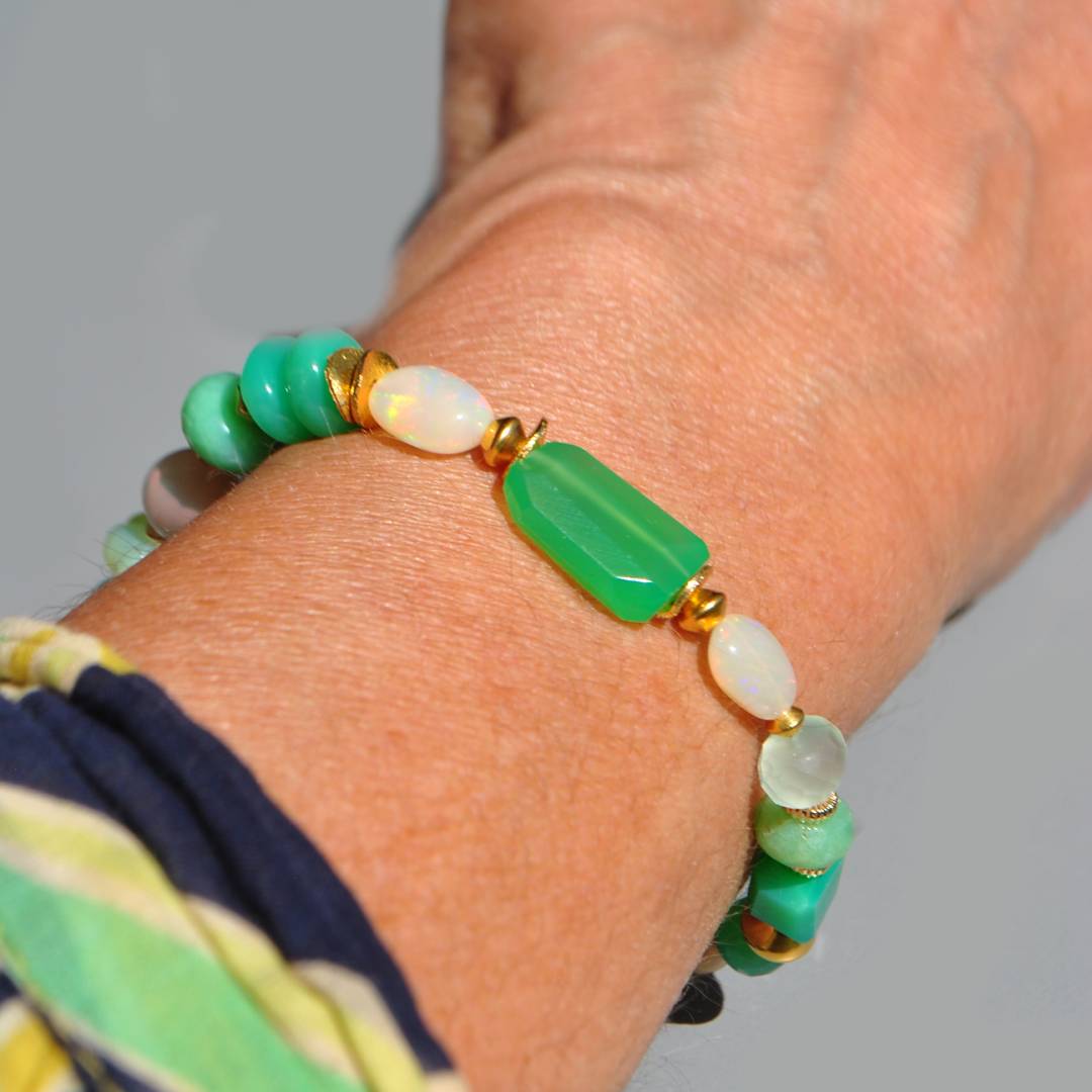 Bracelet en Chrysoprase et Opale welo Ethiopie Or14K - Bijou pierres précieuses(5)