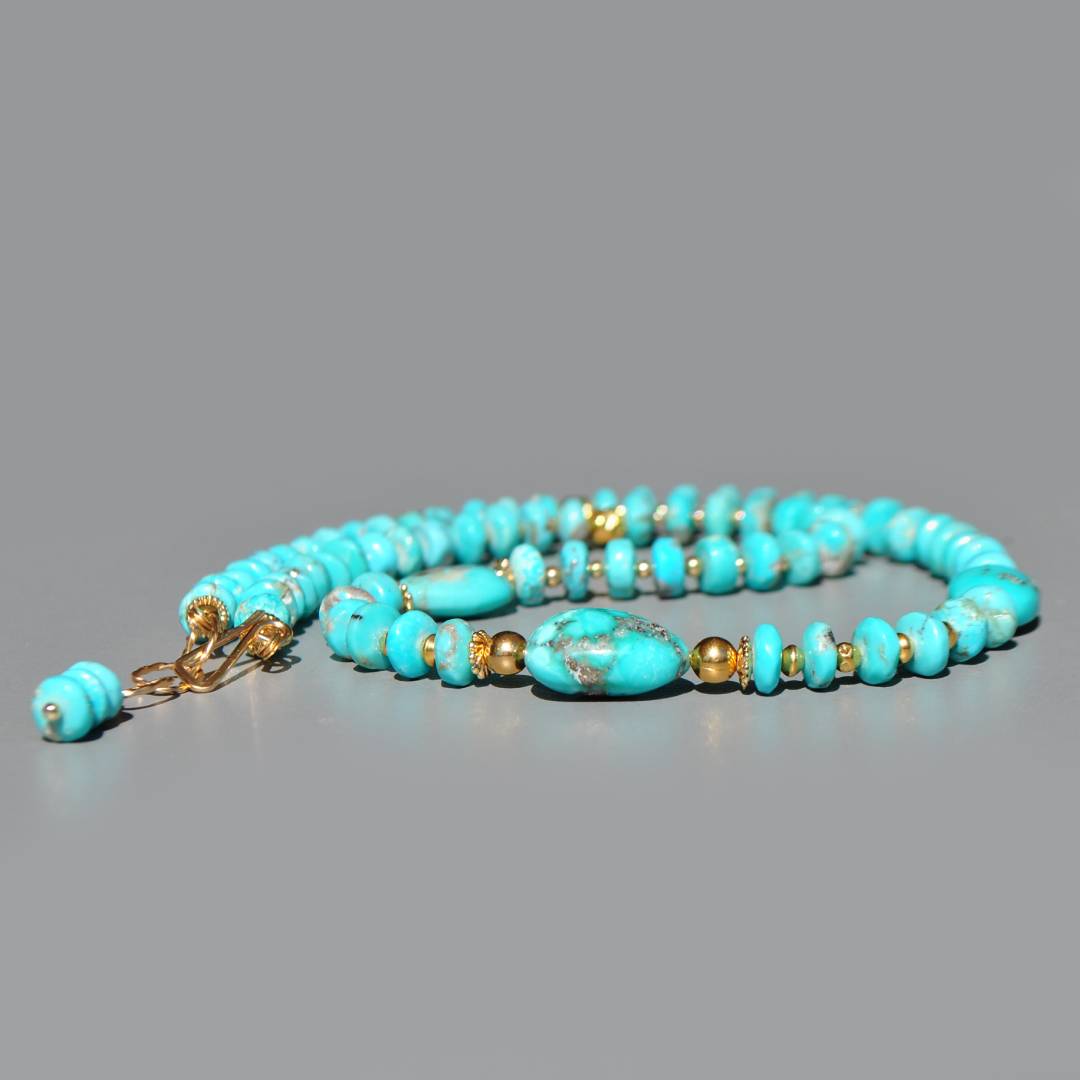 collier Turquoise Arizona gros galet et perle rondelle(3)