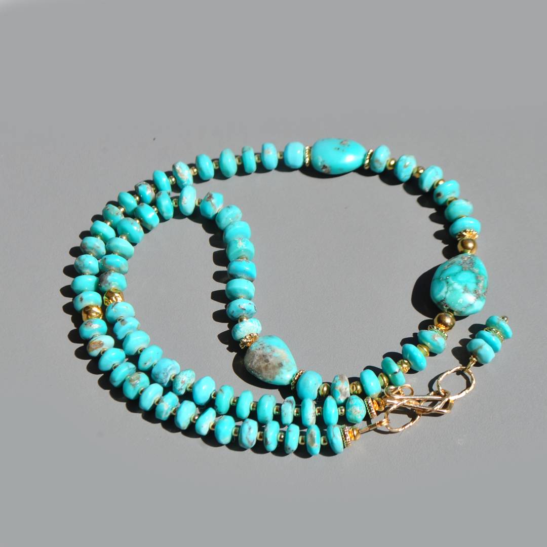 collier Turquoise Arizona gros galet et perle rondelle(4)