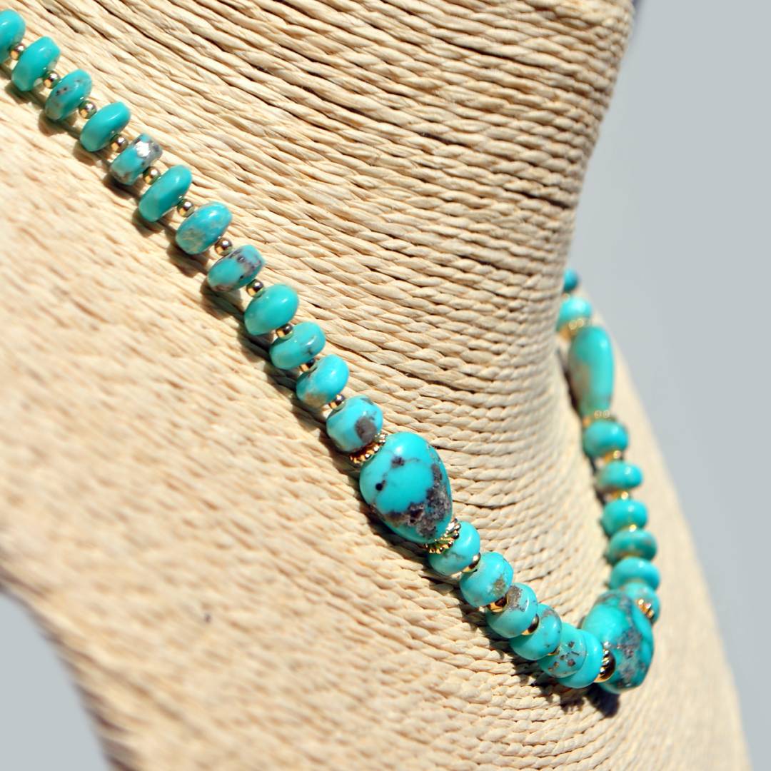 collier Turquoise Arizona gros galet et perle rondelle