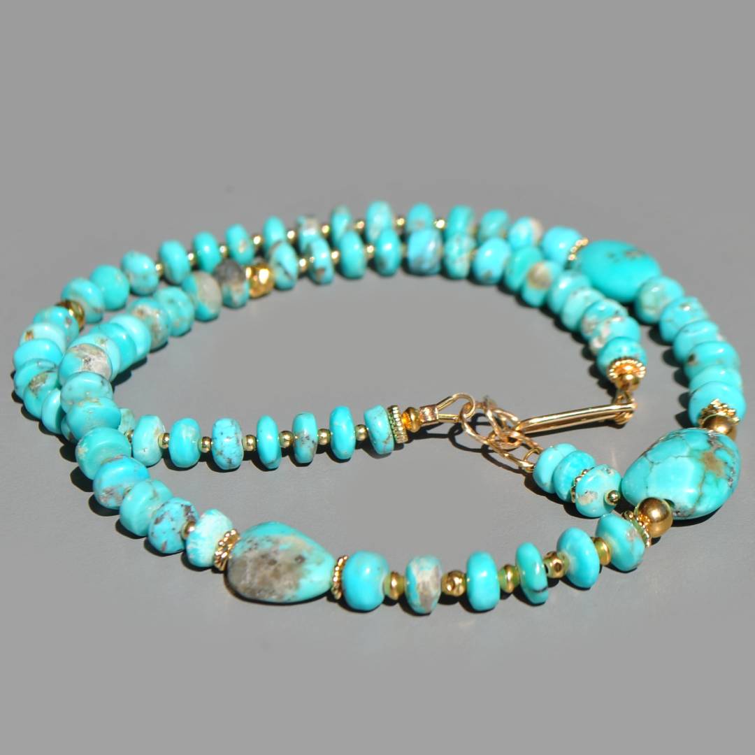 collier Turquoise Arizona gros galet et perle rondelle(5)