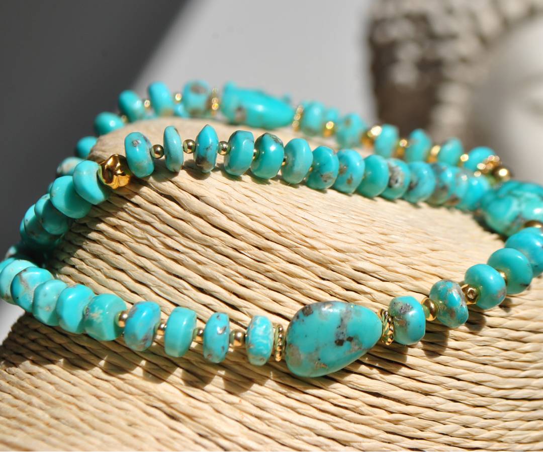 collier Turquoise Arizona gros galet et perle rondelle(7)