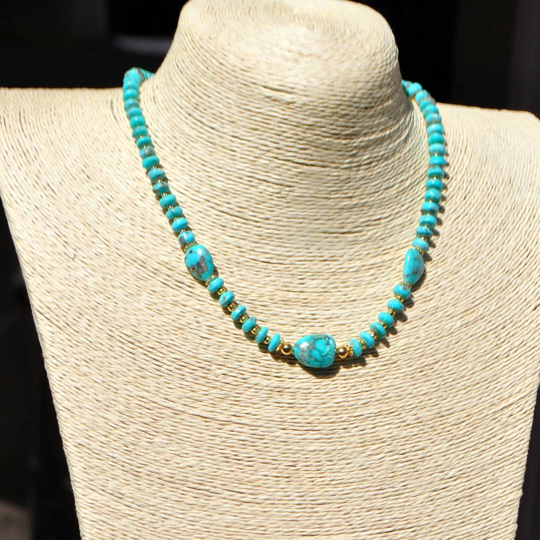 collier Turquoise Arizona gros galet et perle rondelle(8)
