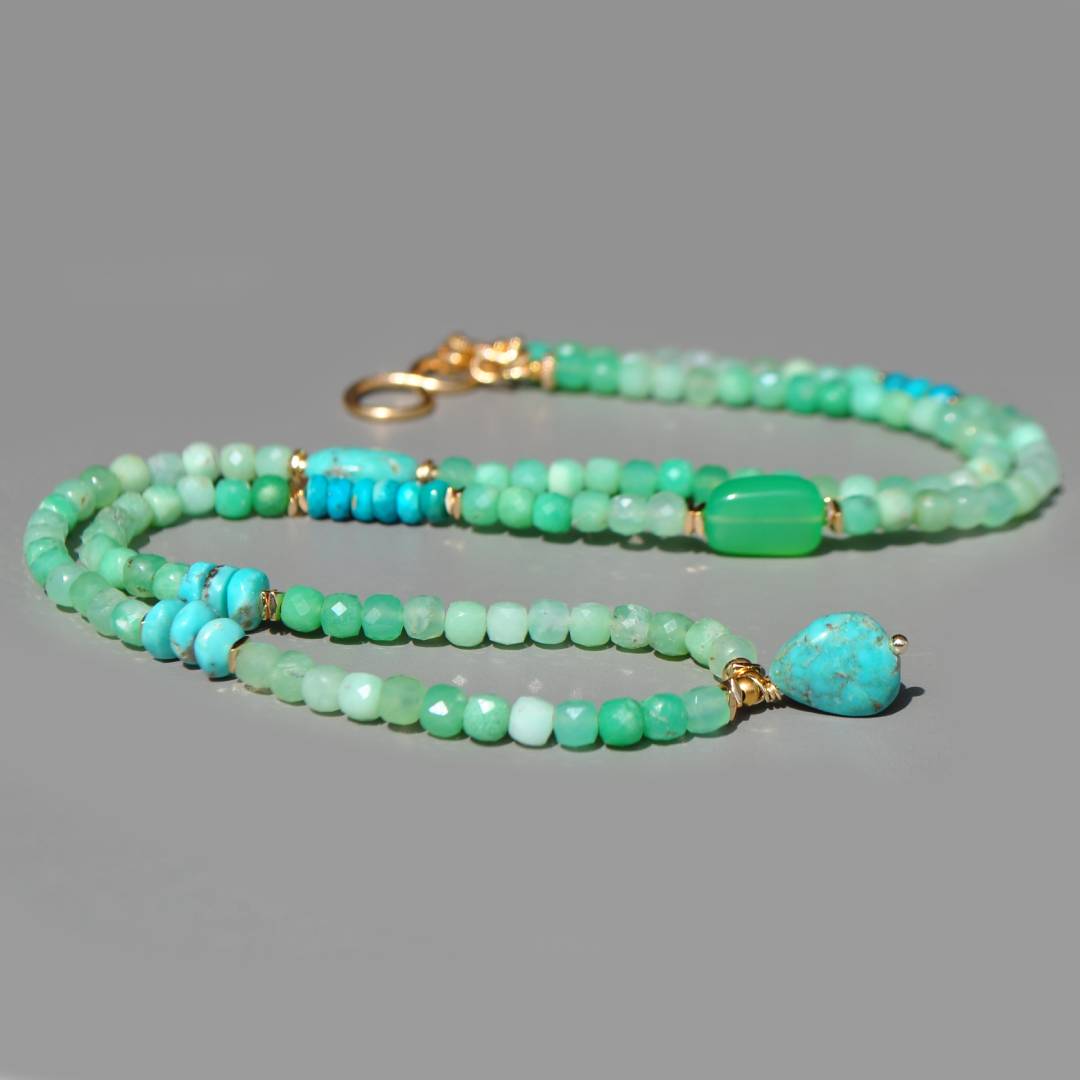Collier Long Chrysoprase Verte et Pendentif Turquoise du Nevada – Or 14K Gold Filled(5)