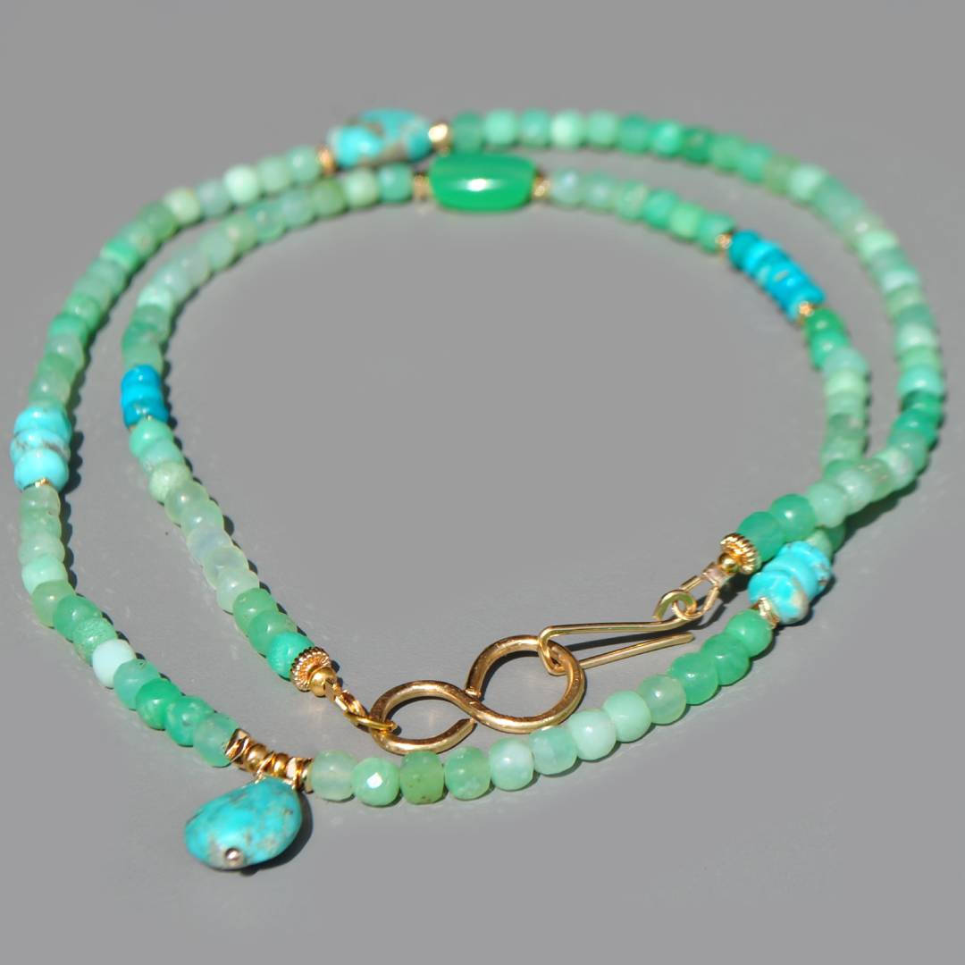Collier Long Chrysoprase Verte et Pendentif Turquoise du Nevada – Or 14K Gold Filled(9)