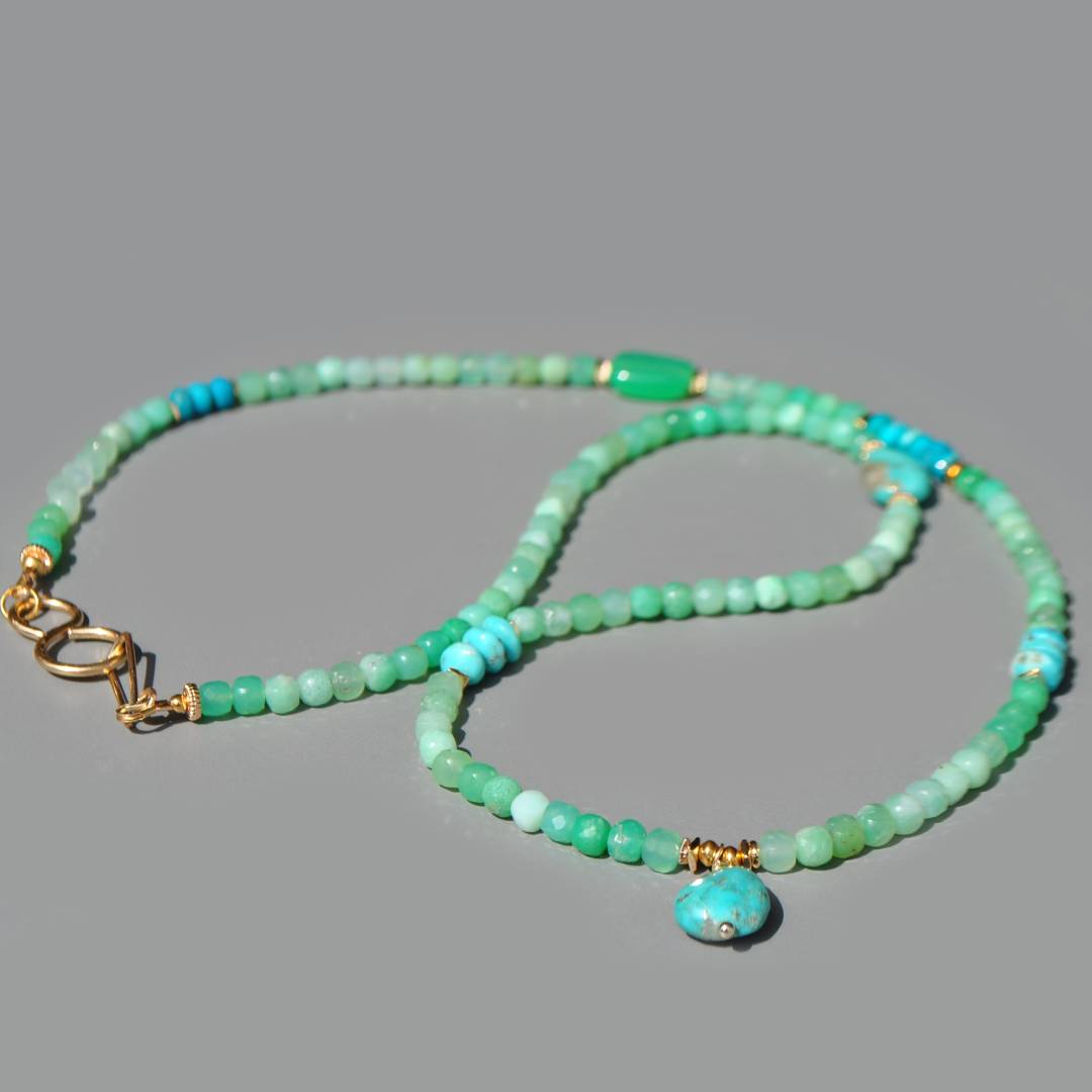 Collier Long Chrysoprase Verte et Pendentif Turquoise du Nevada – Or 14K Gold Filled(6)