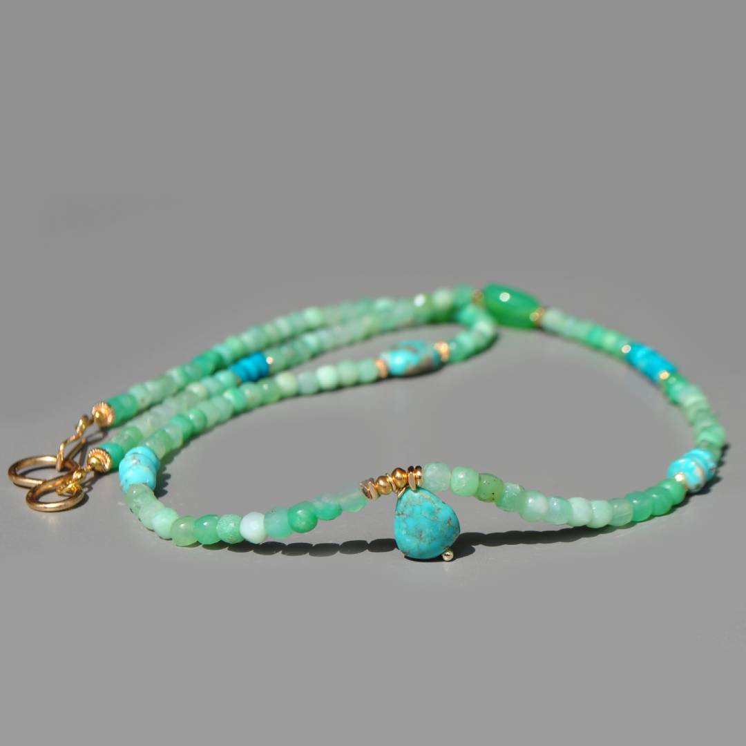 Collier Long Chrysoprase Verte et Pendentif Turquoise du Nevada – Or 14K Gold Filled(10)