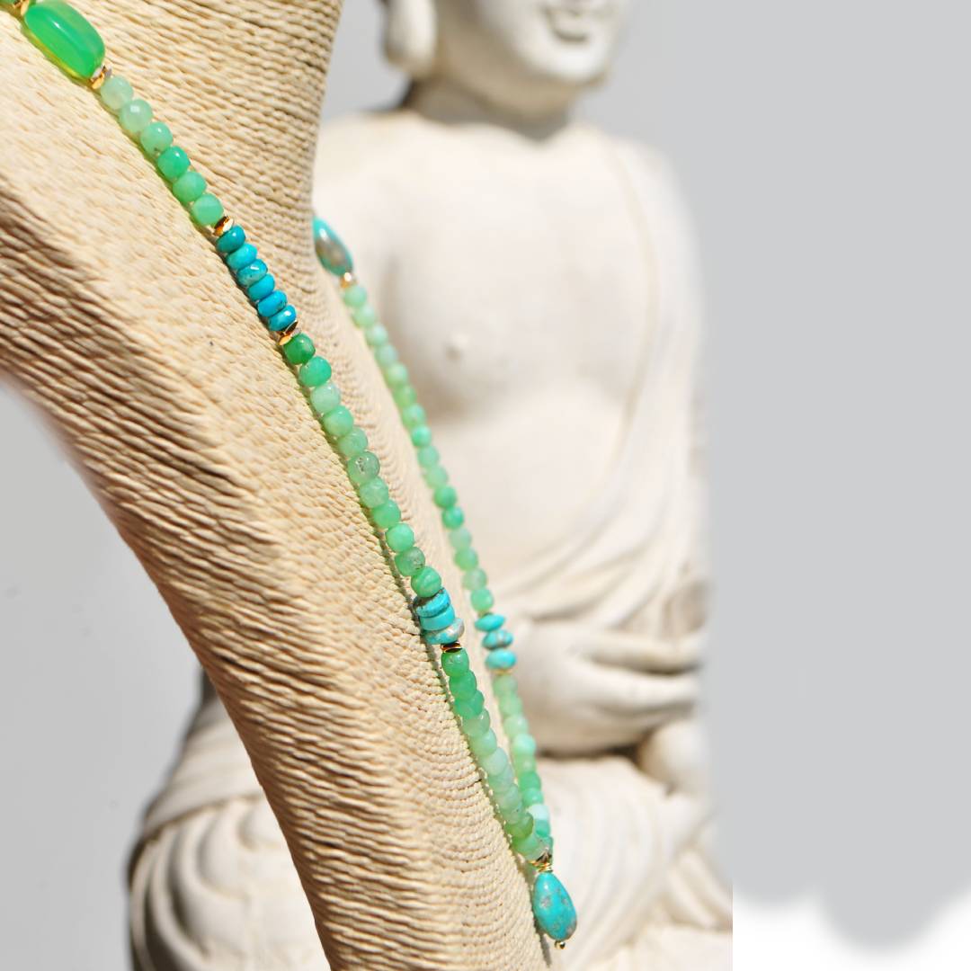 Collier Long Chrysoprase Verte et Pendentif Turquoise du Nevada – Or 14K Gold Filled(12)