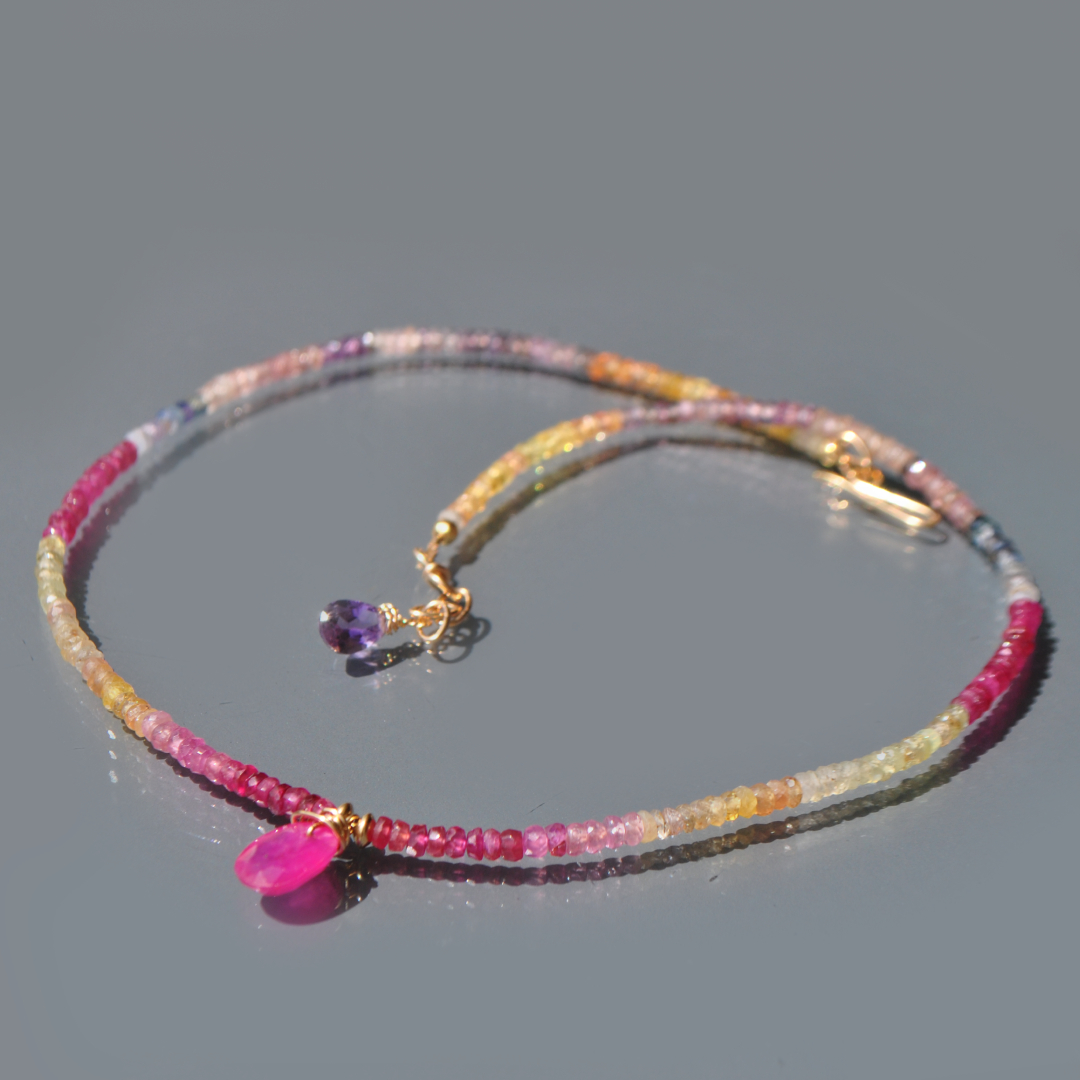 Collier Saphir multicolore Arc en ciel Or14K