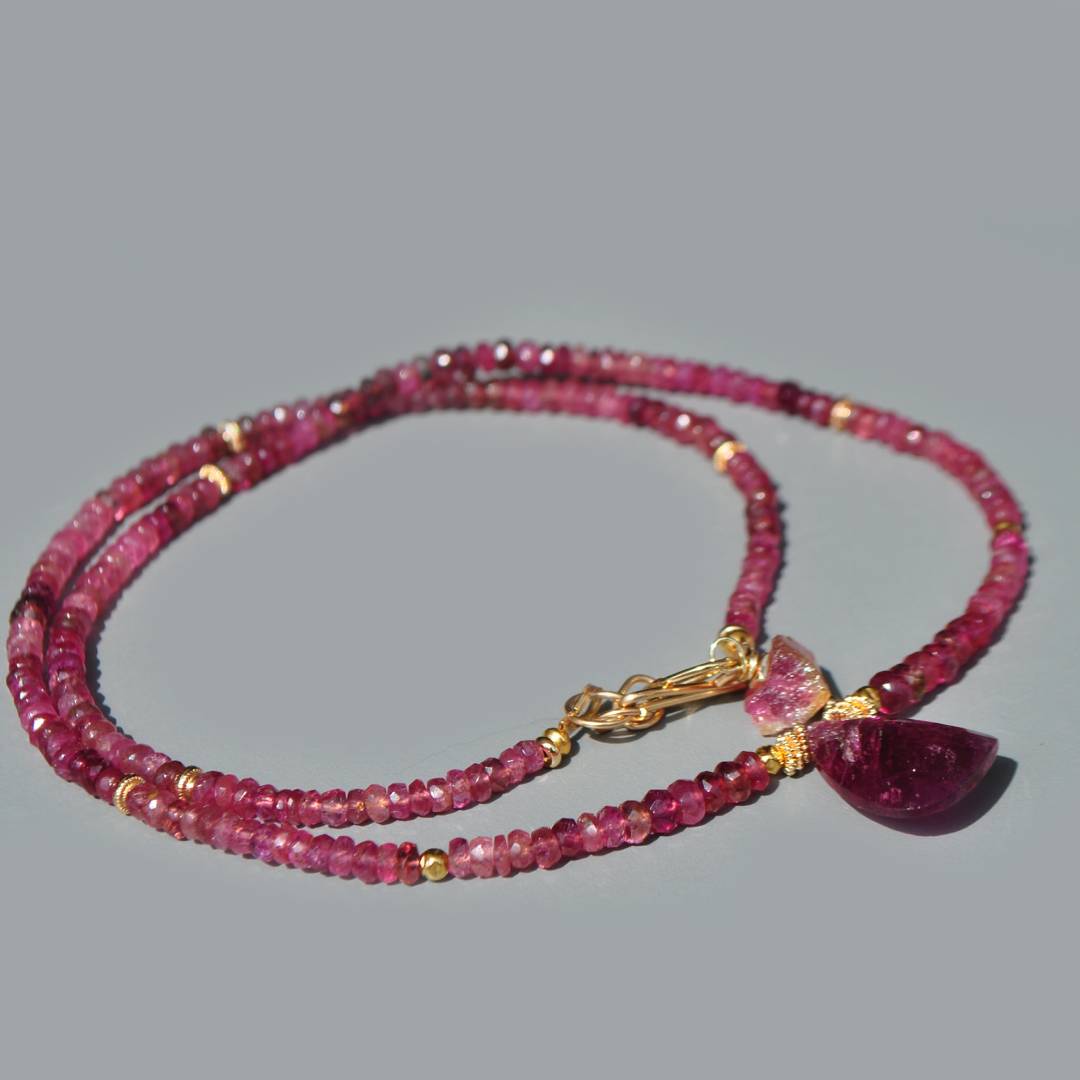 Collier long tourmaline pendentif rubellite or(2)