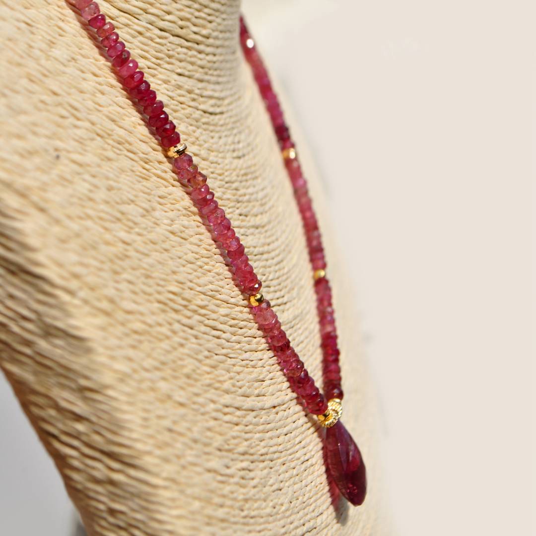 Collier long tourmaline pendentif rubellite or(6)
