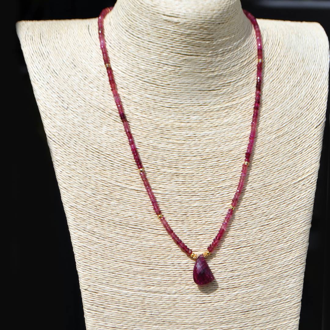 Collier long tourmaline pendentif rubellite or(7)