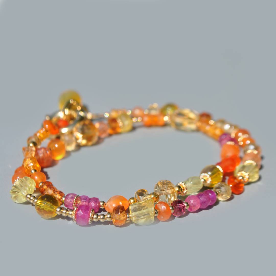 collier pierre jaune orange gros anneau or(4)