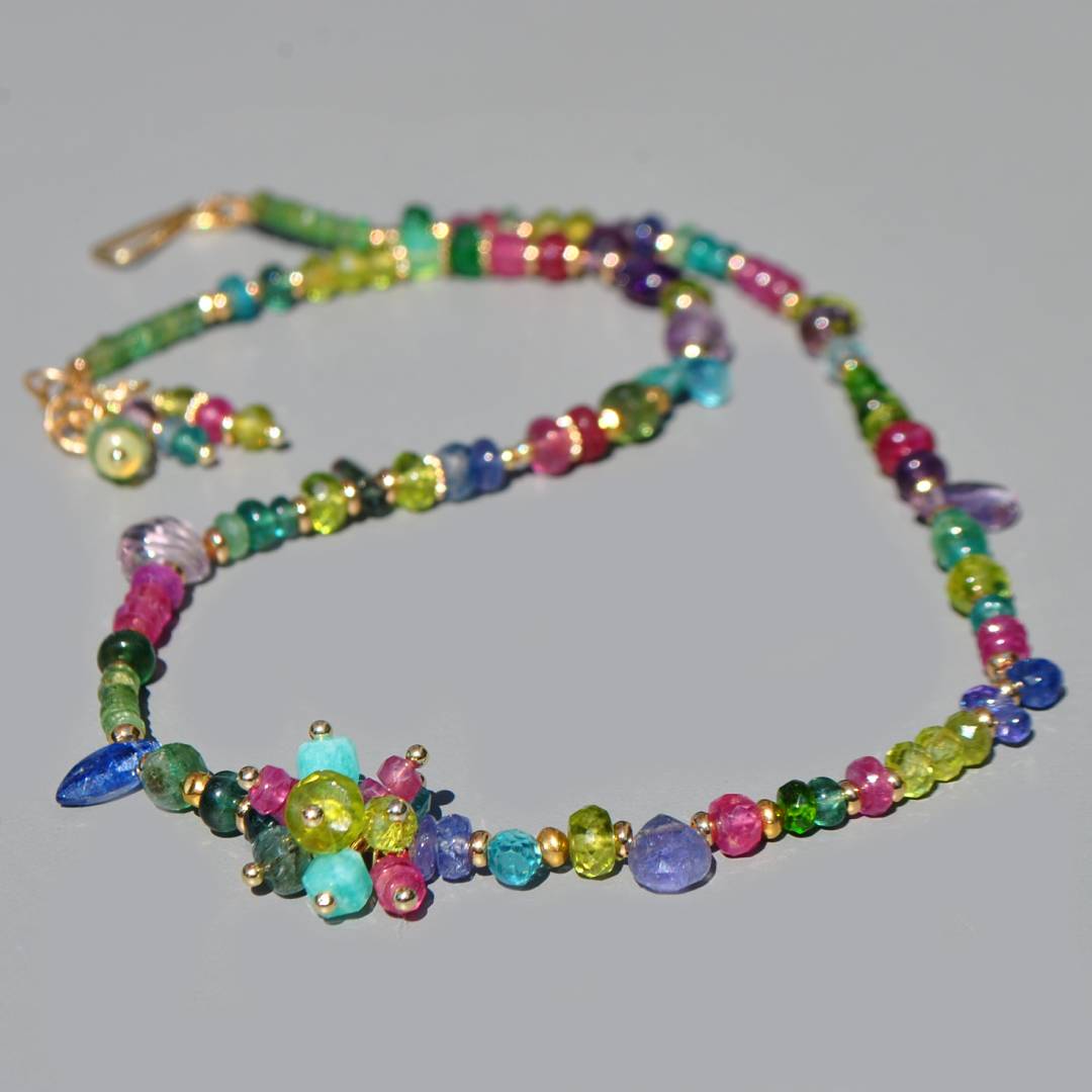 collier multi pierres naturelles rose bleue vert(5)