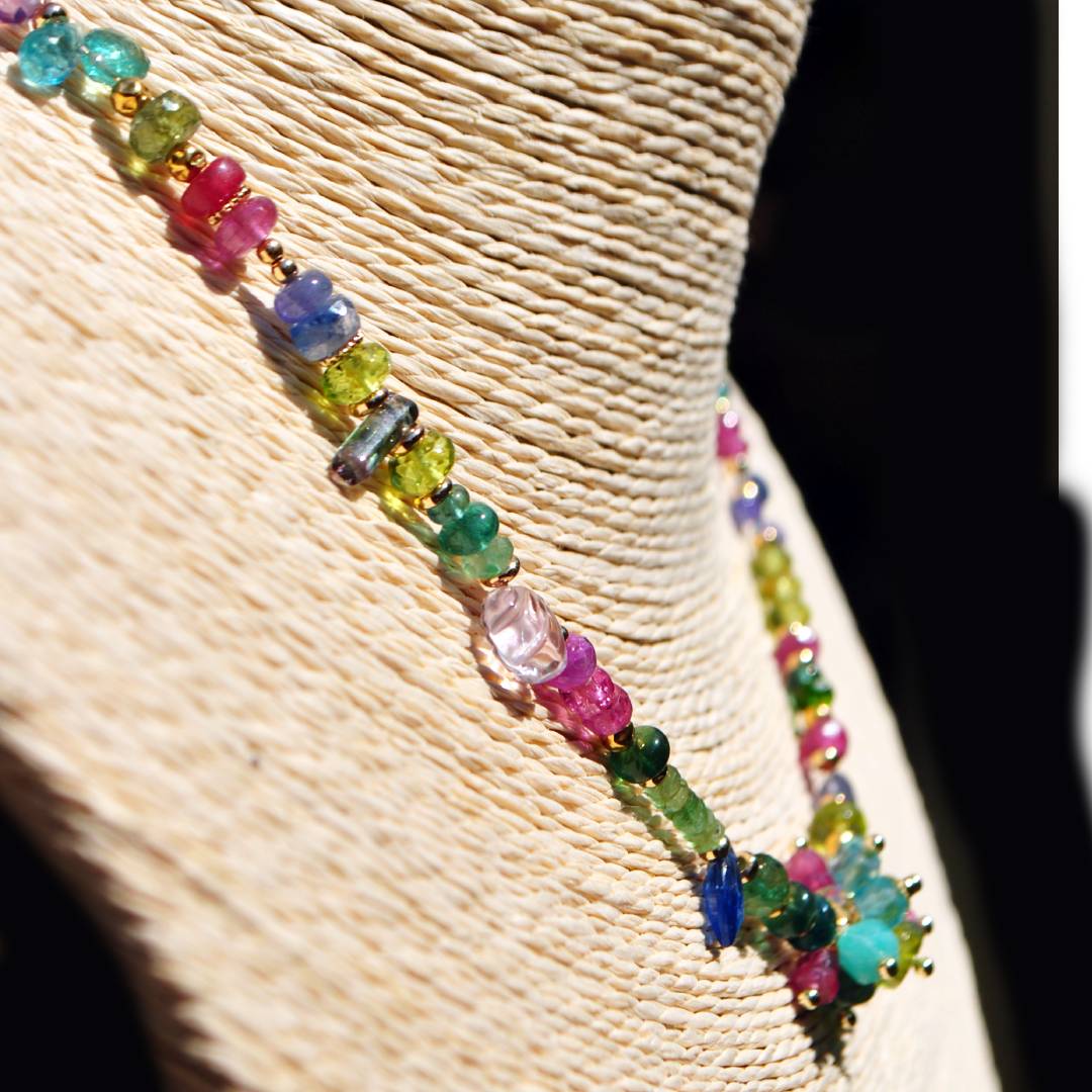 collier multi pierres naturelles rose bleue vert(6)