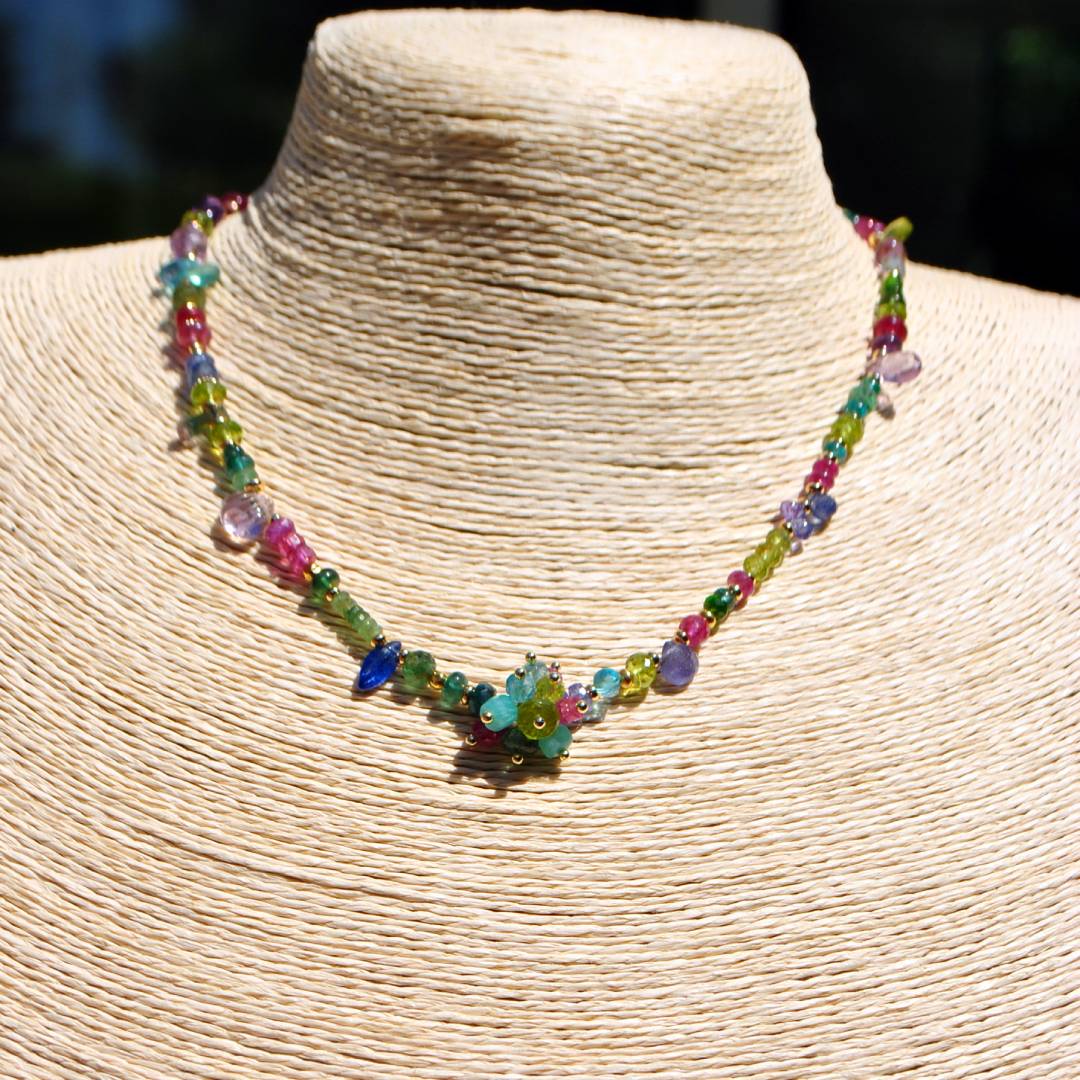 collier multi pierres naturelles rose bleue vert(8)