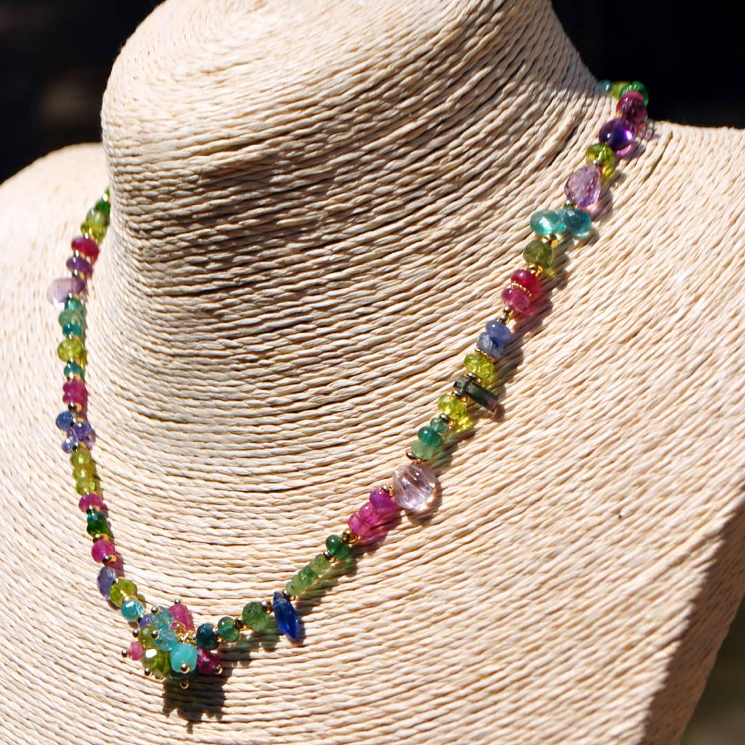 collier multi pierres naturelles rose bleue vert(7)