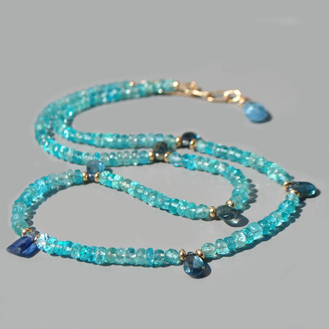 collier bleu apatite Cyanite or