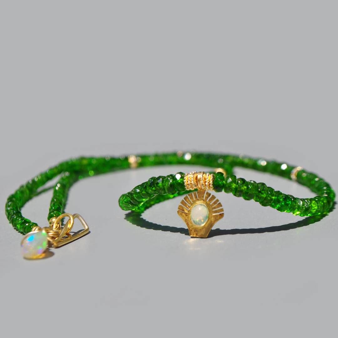 collier diopside charm opal vermeil(2)