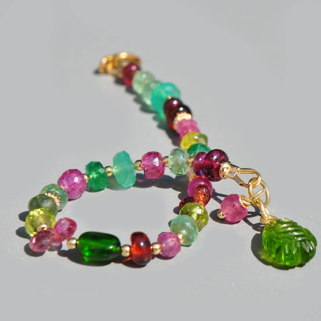 Bracelet Multi-Pierres Roses et Vertes en Or 14K(2)