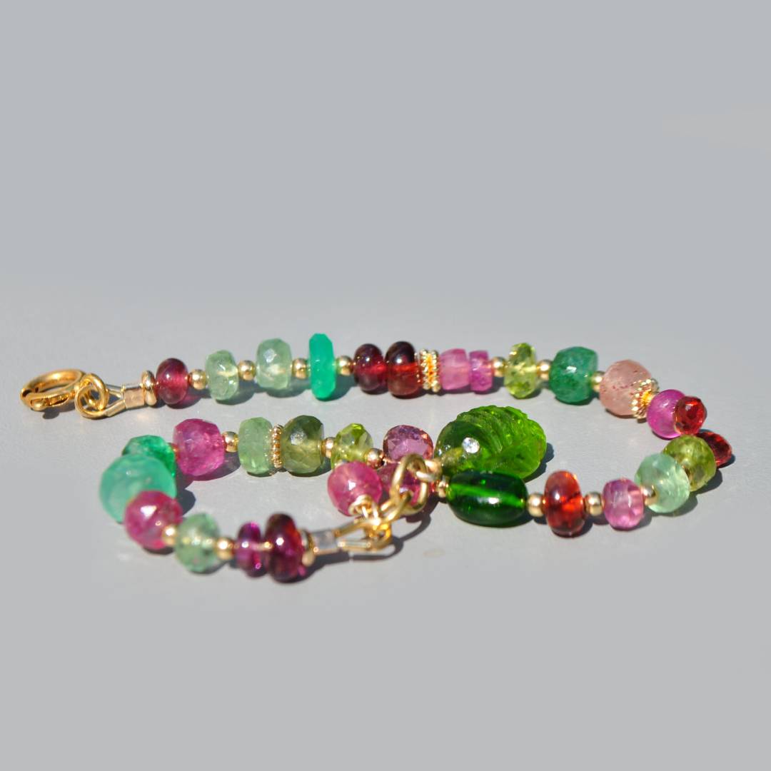 Bracelet Multi-Pierres Roses et Vertes en Or 14K(7)