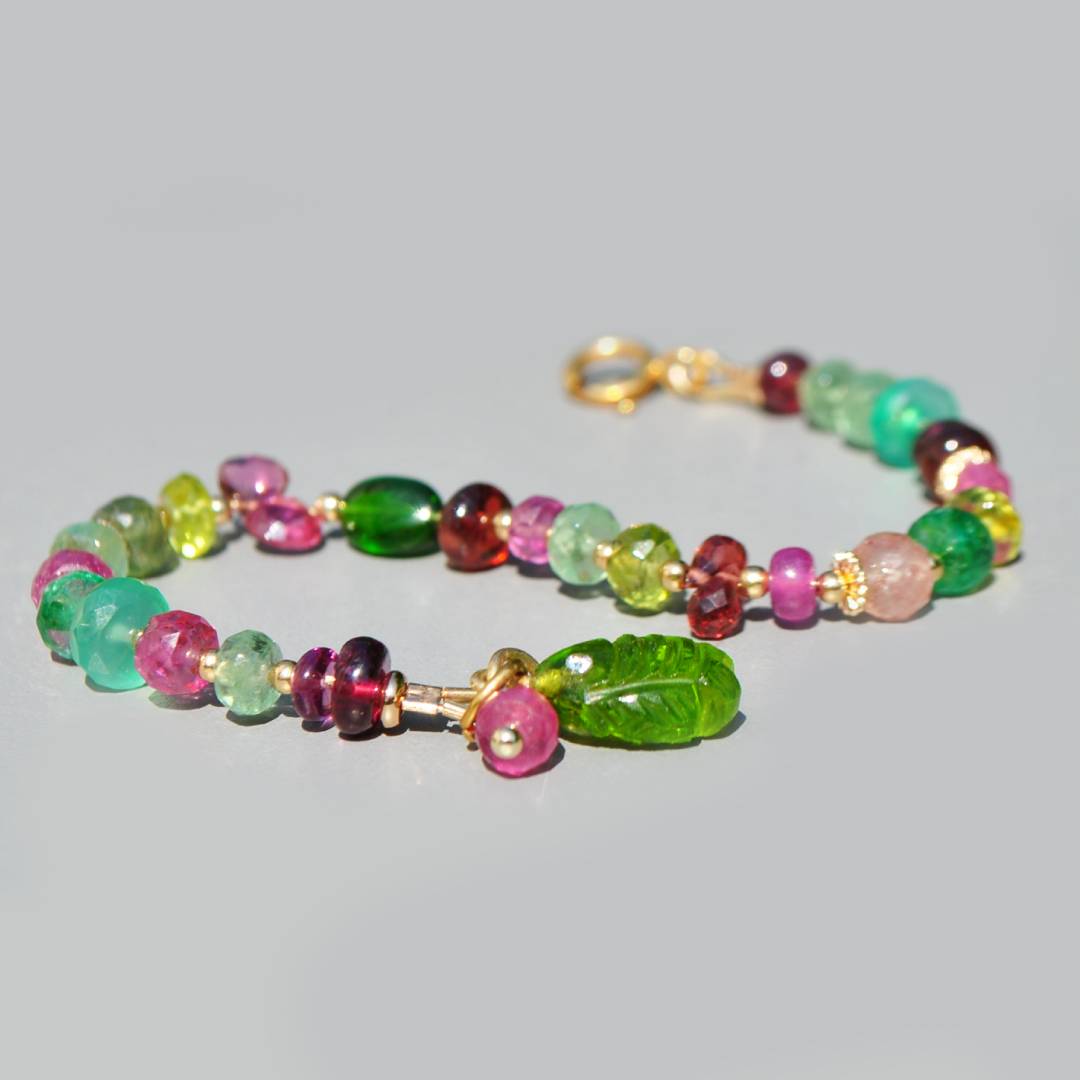 Bracelet Multi-Pierres Roses et Vertes en Or 14K(6)