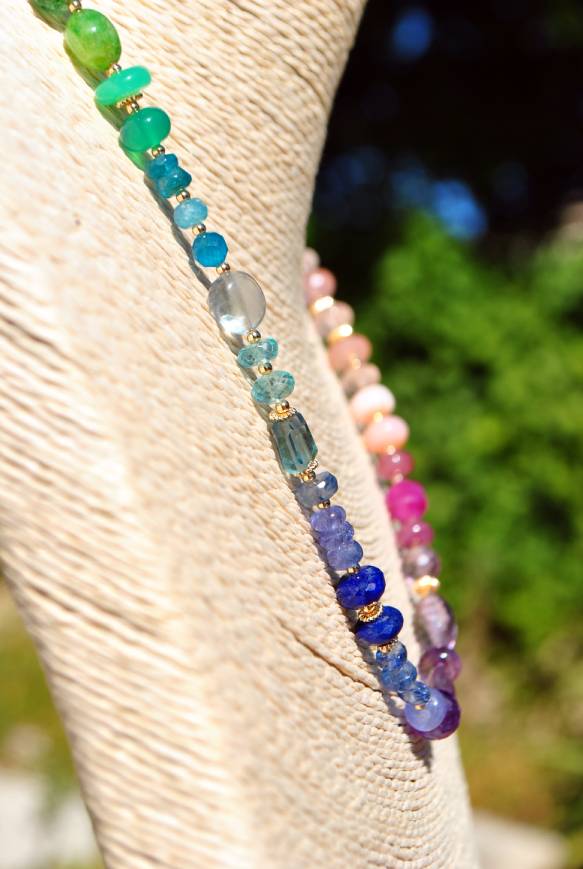 Collier Multicolore Pierres Précieuses Arc-en-Ciel, Améthyste Rose, Tanzanite, Émeraude, Saphir, Bijou Dos Nu Or Gold Filled 14K(9)