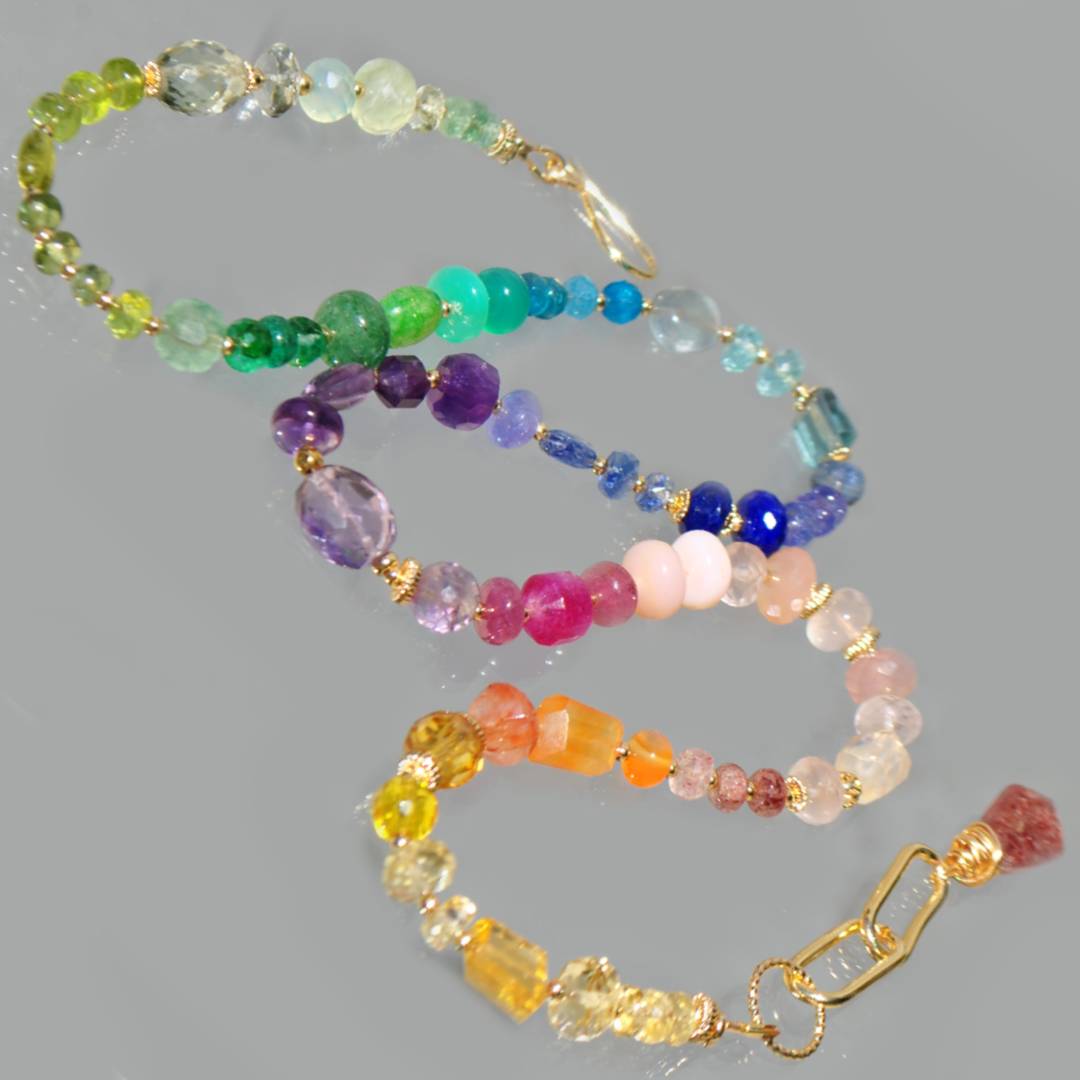 Collier Multicolore Pierres Précieuses Arc-en-Ciel, Améthyste Rose, Tanzanite, Émeraude, Saphir, Bijou Dos Nu Or Gold Filled 14K(7)