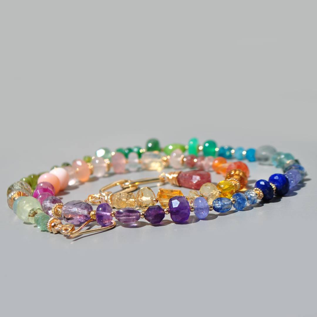 Collier Multicolore Pierres Précieuses Arc-en-Ciel, Améthyste Rose, Tanzanite, Émeraude, Saphir, Bijou Dos Nu Or Gold Filled 14K(4)