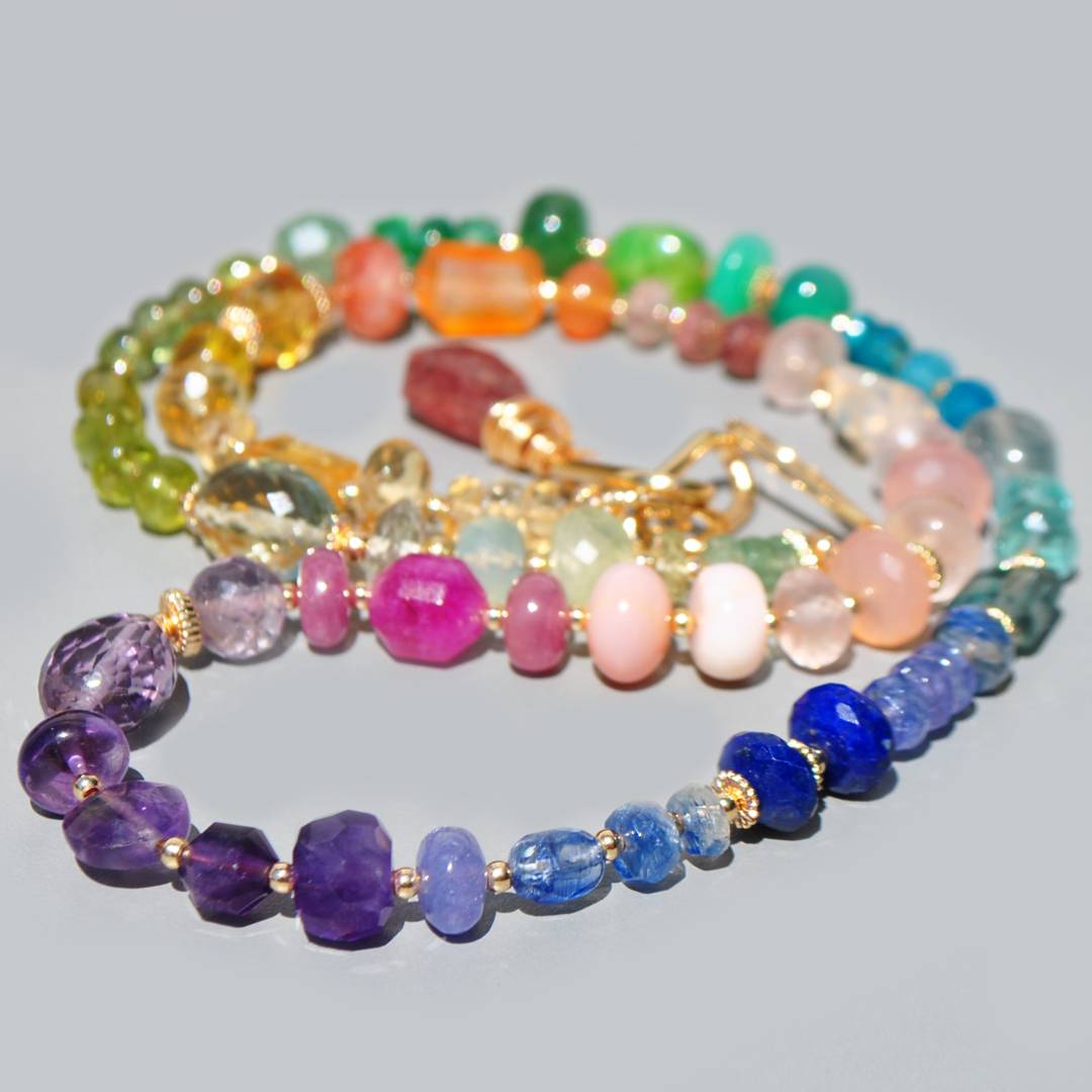 Collier Multicolore Pierres Précieuses Arc-en-Ciel, Améthyste Rose, Tanzanite, Émeraude, Saphir, Bijou Dos Nu Or Gold Filled 14K(3)