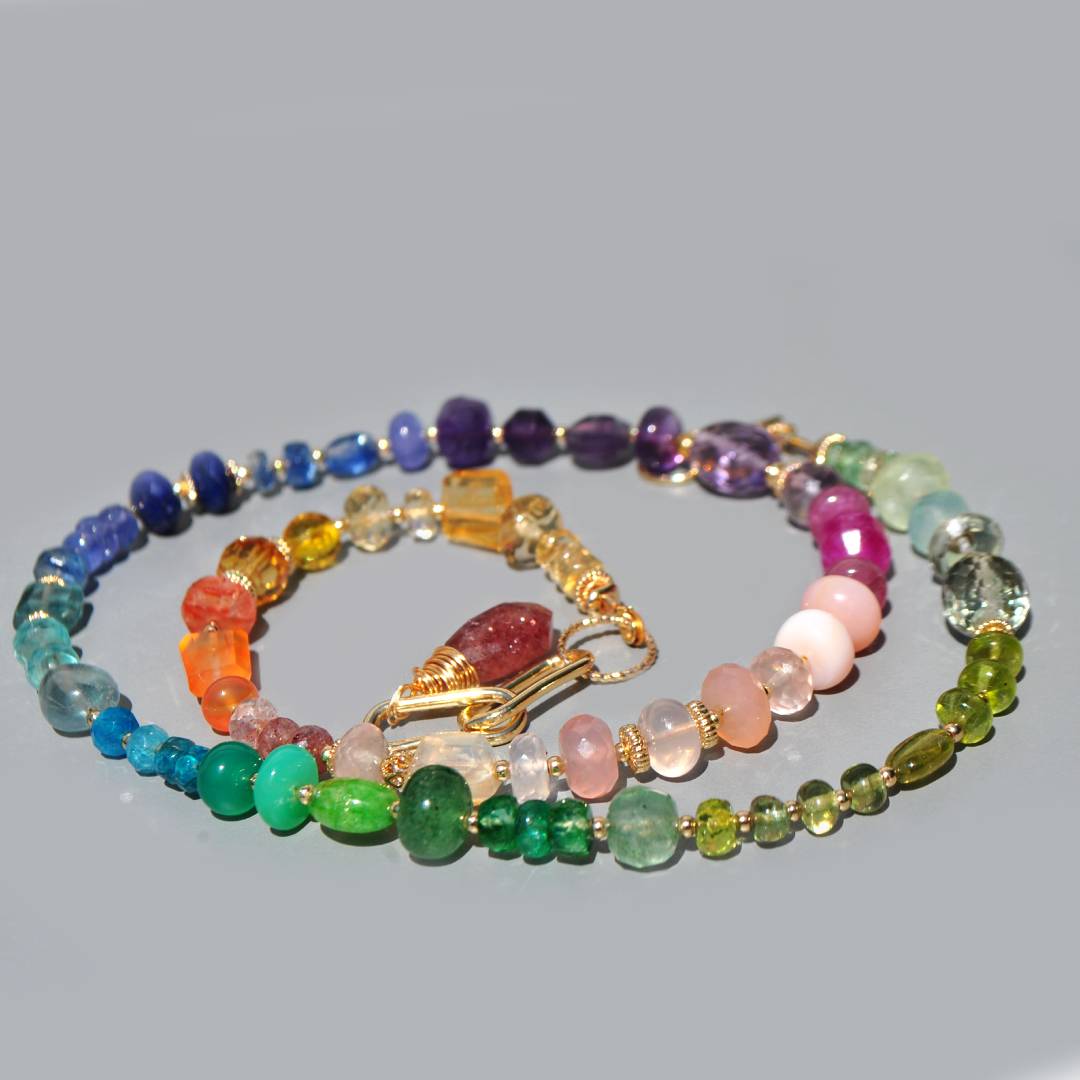 Collier Multicolore Pierres Précieuses Arc-en-Ciel, Améthyste Rose, Tanzanite, Émeraude, Saphir, Bijou Dos Nu Or Gold Filled 14K(5)