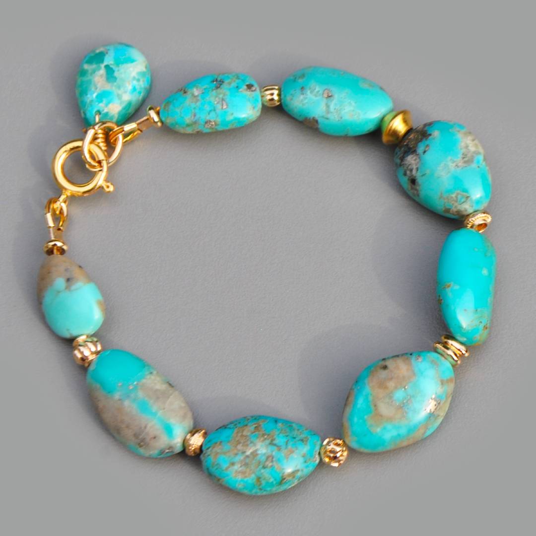Bracelet Turquoise du Nevada Grosses Pépites Or Gold Filled 14K -5