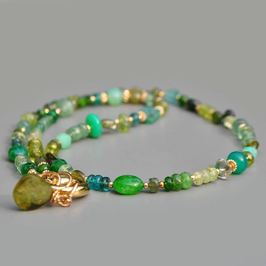 Collier Multi-pierres Vert Or 14K _ Émeraude Péridot Tourmaline Verte Bijou Modulable-7