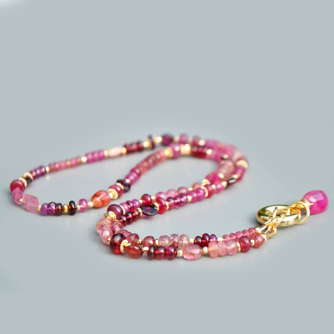 Collier Multi-pierres roses Or 14K _ Saphir, Grenat Rhodolite, Tourmaline et Saphir Rose Or 14K -3