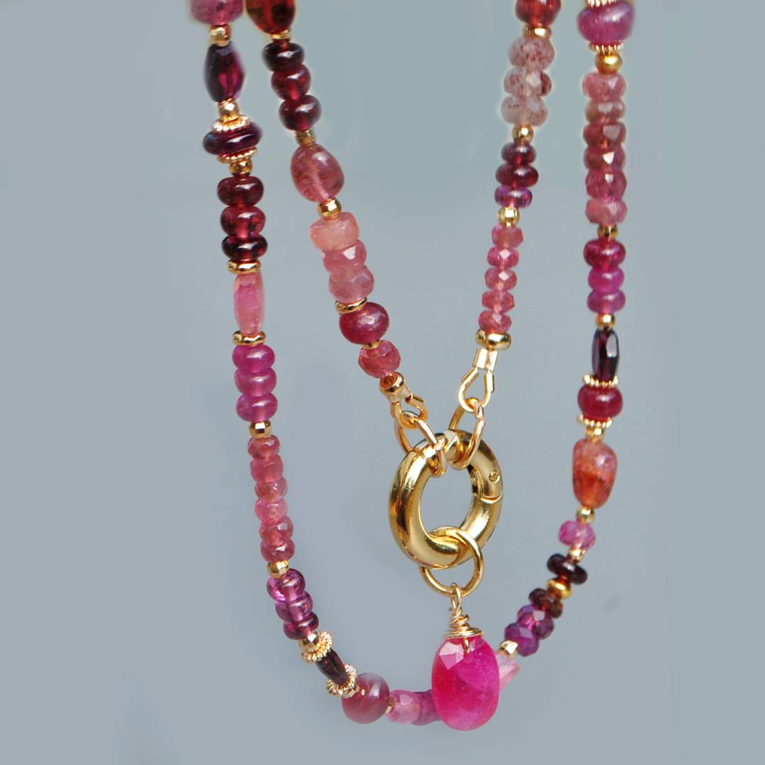 Collier Multi-pierres roses Or 14K _ Saphir, Grenat Rhodolite, Tourmaline et Saphir Rose Or 14K -5