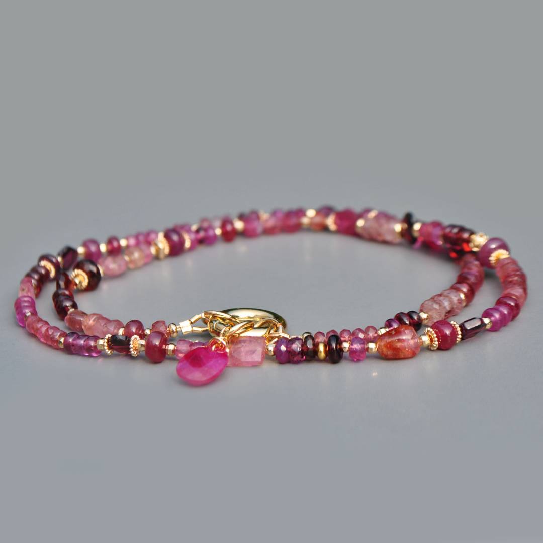 Collier Multi-pierres roses Or 14K _ Saphir, Grenat Rhodolite, Tourmaline et Saphir Rose Or 14K -7