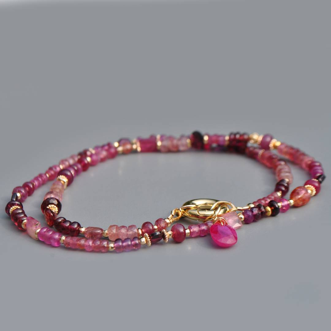 Collier Multi-pierres roses Or 14K _ Saphir, Grenat Rhodolite, Tourmaline et Saphir Rose Or 14K -9