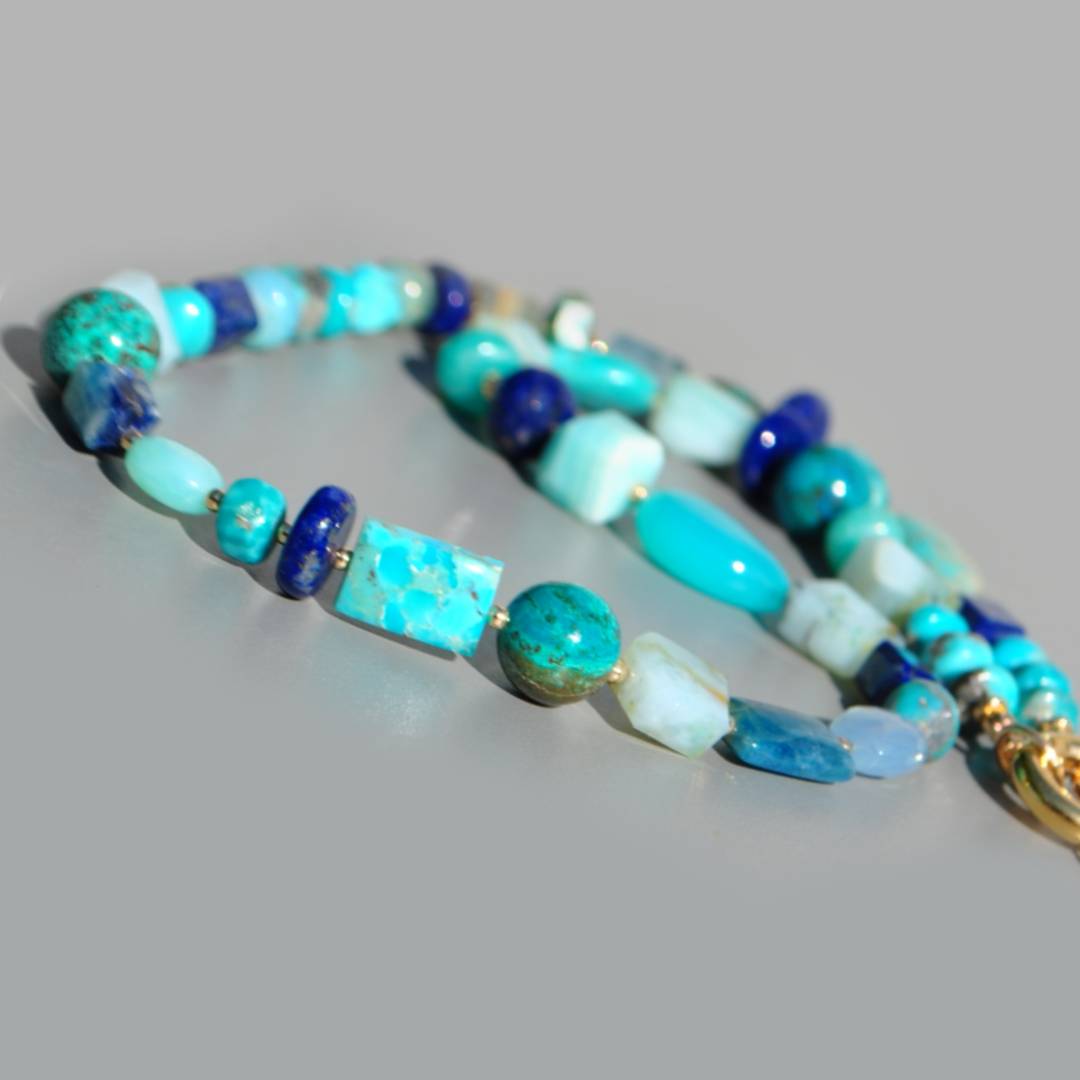 collier plume or pendentif larimar turquoise lapis opale -5