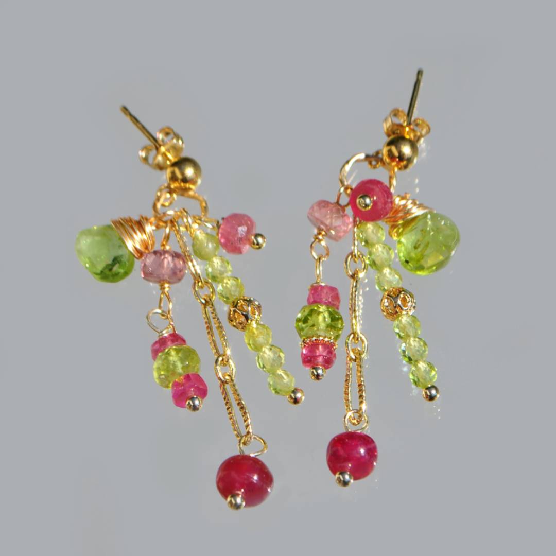 boucles doreilles clou saphir rose peridot-1