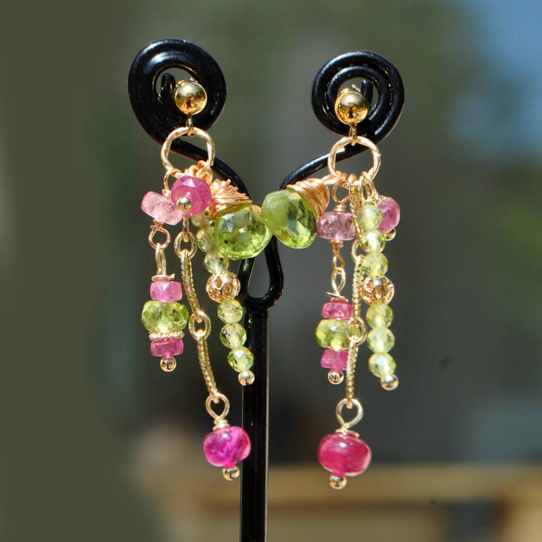 boucles doreilles clou saphir rose peridot-7