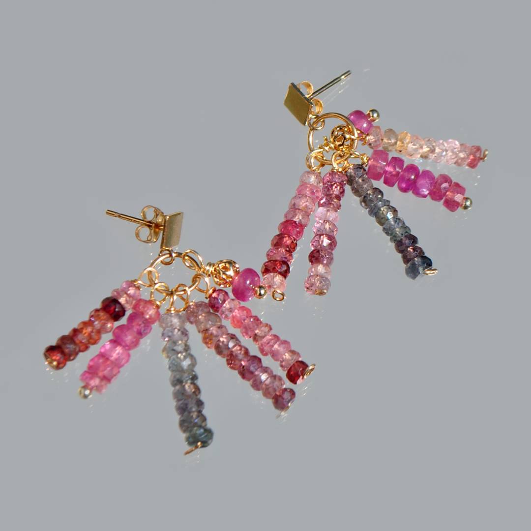 Boucles doreilles clou carré Spinelle rose saphir rose-1