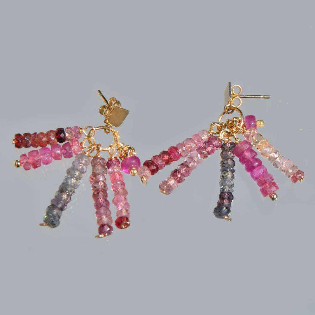 Boucles doreilles clou carré Spinelle rose saphir rose-3