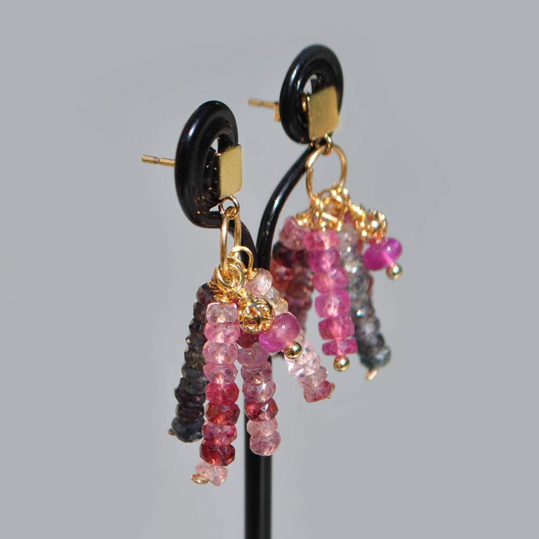 Boucles doreilles clou carré Spinelle rose saphir rose-4