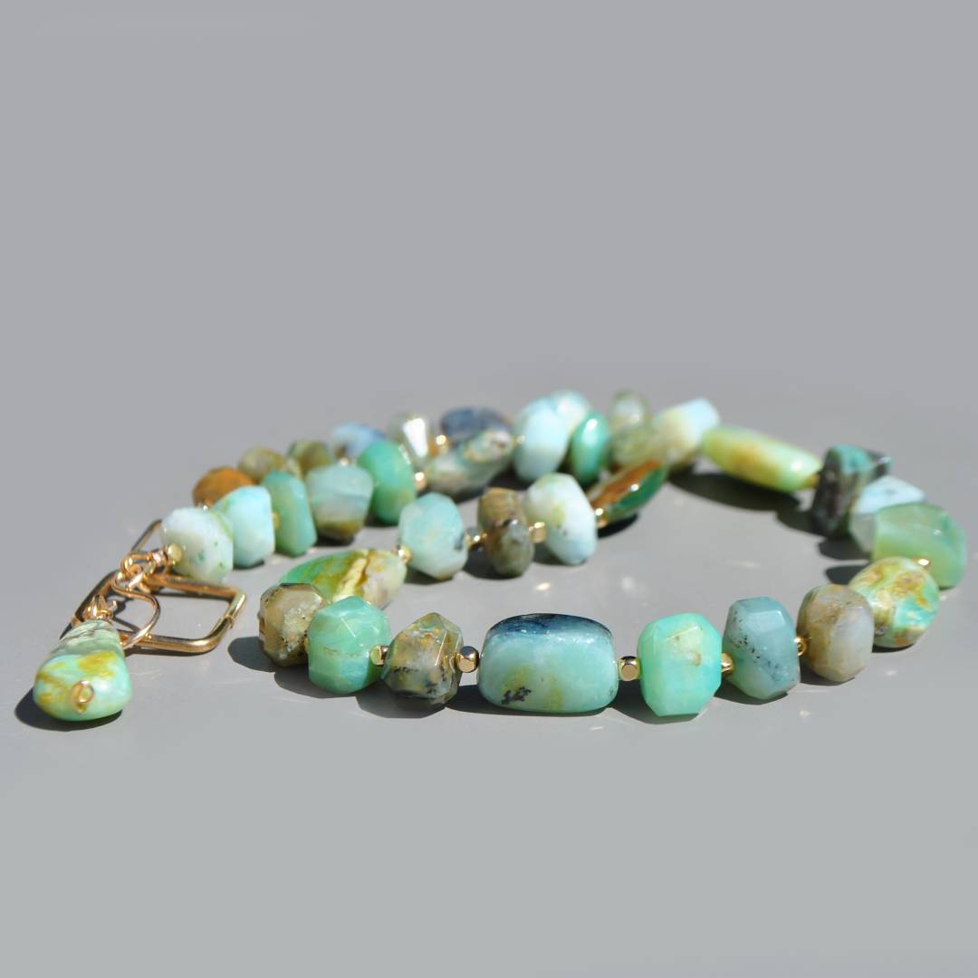 collier opale du pérou brute bleu verte-1