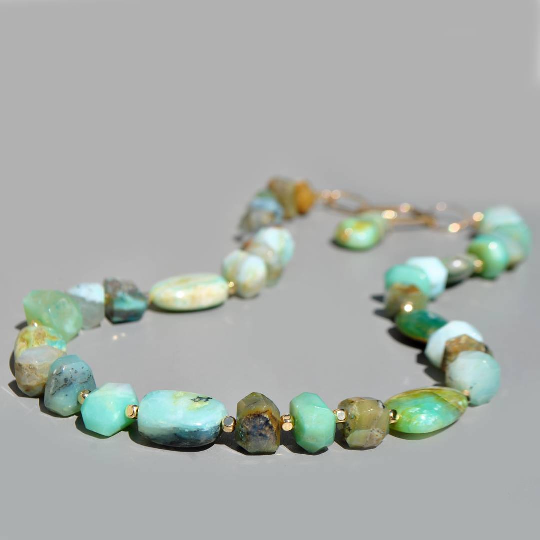 collier opale du pérou brute bleu verte-6